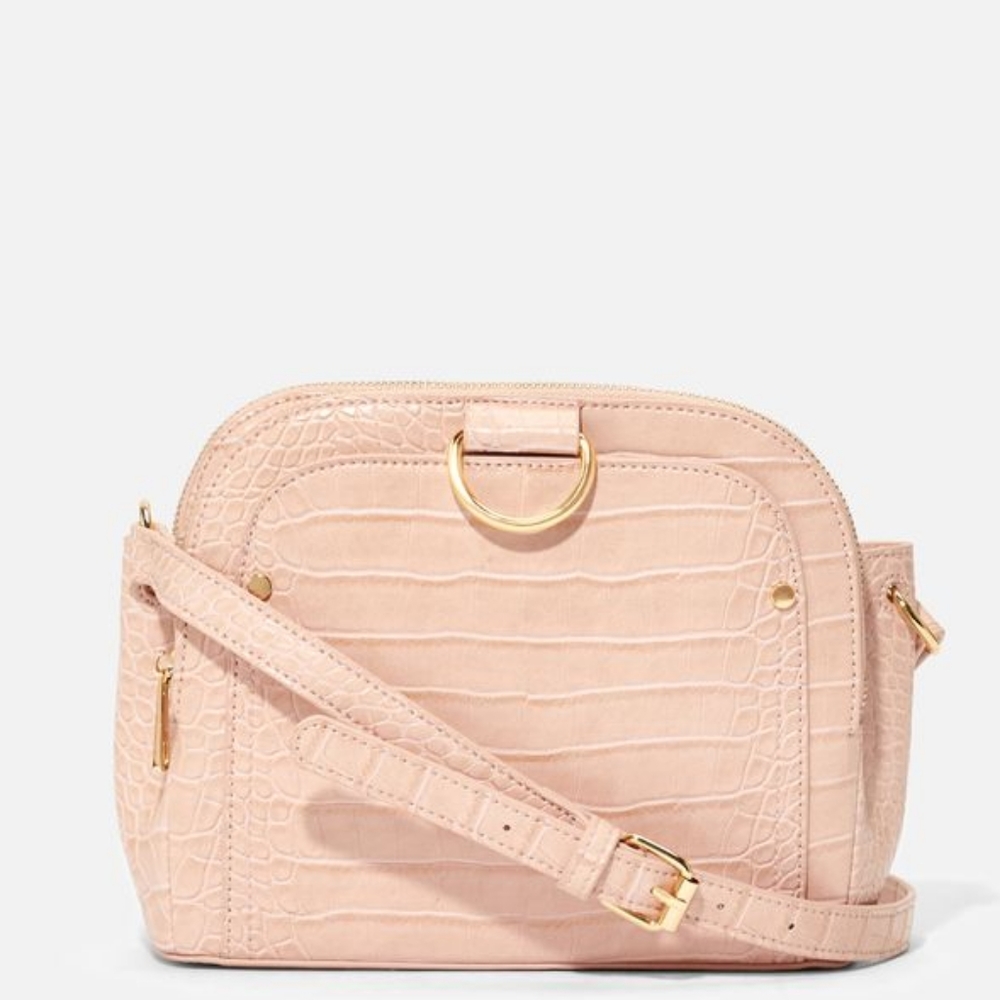 JustFab Faux Leather Dome Crossbody Bag Blush Croc